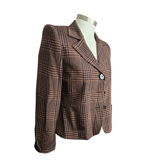 Vintage David Hayes Silk Skirt Suit Brown Black Geometric Size 6 HS166 - Picture 8 of 13